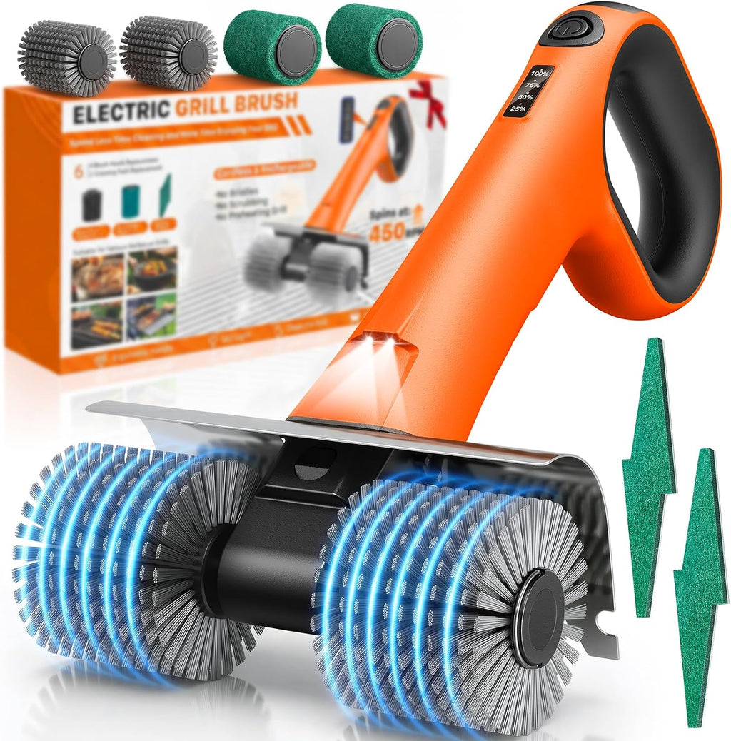 electric grill brush - dual rotating heads cordless, main product view