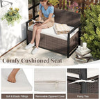 Tangkula 40 Gallon Outdoor Bench with Storage, Patio Wicker Storage Bench with Cushion, Cover, Metal Frame, Deck Box Seat for Backyard, Poolside, Balcony, Garden