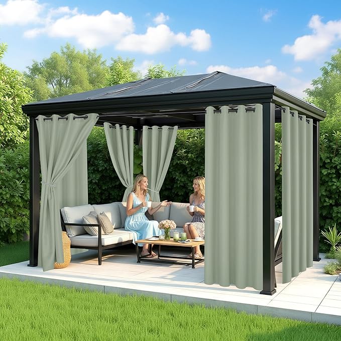 Outdoor Curtains for Patio Waterproof - 6 Panels Privacy Weatherproof Outside Curtains with Grommets for Pergola, Gazebo, Porch, Cabana, Balcony, 54 x 108 Inch, Sage Green