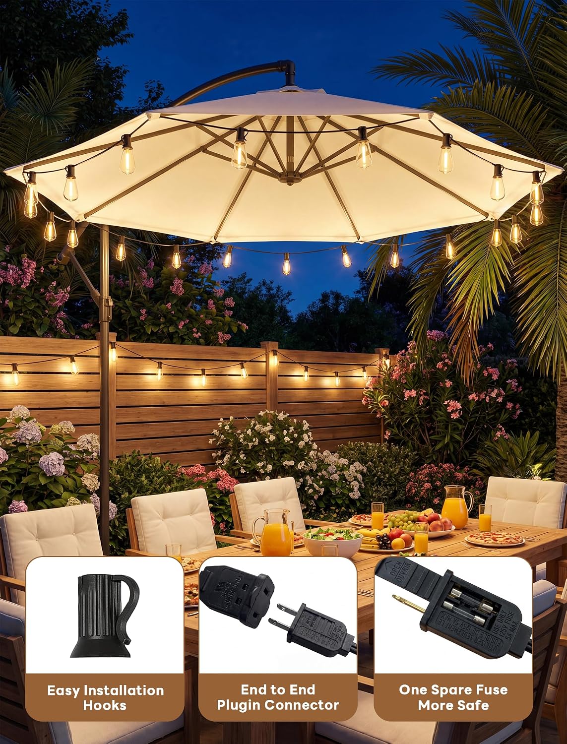 25FT LED Outdoor String Lights, ST38 Patio Lights Waterproof with 25 Shatterproof Edison Bulbs, Connectable Outside Hanging Light for Porch, Garden, Backyard, Deck, Balcony, Decor, 2700K Warm White