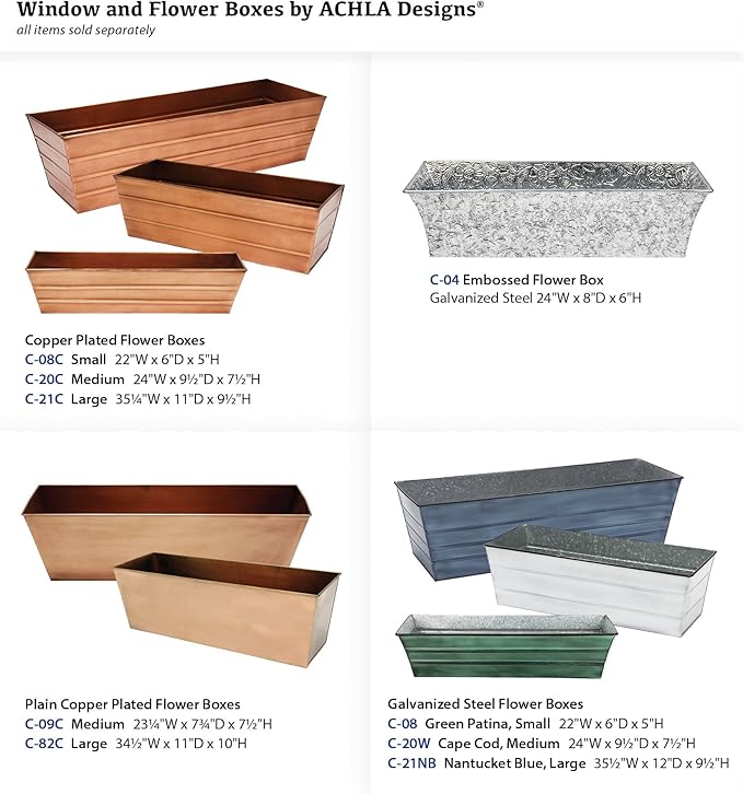 Achla Designs Galvanized Window Flower Box Planter-Cape Cod White-Small (22" L x 6" W x 5" H)