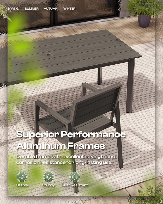 Outdoor Patio Dining Chairs Set of 2, 350LBS Capacity Aluminum Patio Dining Chairs with Armrests, Weather-Resistant for Lawn, Garden, Yard, Poolside and Indoor Use (Gray & Teak)