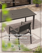 Outdoor Patio Dining Chairs Set of 2, 350LBS Capacity Aluminum Patio Dining Chairs with Armrests, Weather-Resistant for Lawn, Garden, Yard, Poolside and Indoor Use (Gray & Teak)