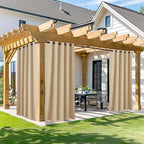 NICETOWN Waterproof Outdoor Curtain 84 inch Long, 66" Wide Stainless Grommet Sunlight Blocking Window Treatment Drape Blackout Curtains for Gazebo/Patio Porch/Pergola/Cabana (Biscotti Beige, 1 Panel)
