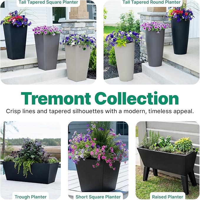 Step2 Tremont Tall Round Tapered Planter, 28" Tall 2-Pack, Indoor/Outdoor Plants, Efficient Drainage, Durable Resin, Onyx Black