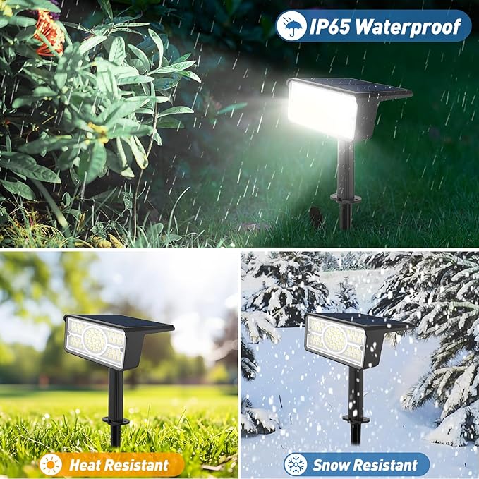 T-SUN Solar Spot Lights Outdoor 4 Pack, 49 LED 2 Lighting Modes, IP65 Waterproof Landscape Spotlights, 2 in 1 Auto On/Off Solar Lights for Yard, Garden, Driveway, Pathway (White)