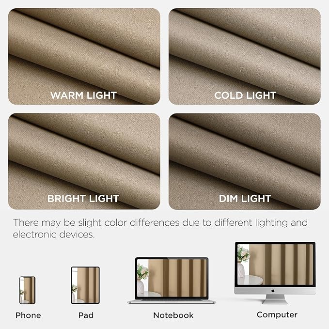 Joydeco Blackout Patio Sliding Door Curtains 90 Inches Long, Grommet Privacy Room Divider Curtains, Extra Wide Thermal Blackout Drapes for Bedroom Living Room (Light Beige, 100Wx90L, 1 Panel)