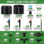 250FT Drip Irrigation System for Garden with 38pcs Adjustable Copper Nozzles & Emitters, Automatic Garden Watering System with 1/2" & 1/4" Tubing for Raised Bed, Yard, Greenhouse, Potted Plants, Lawn