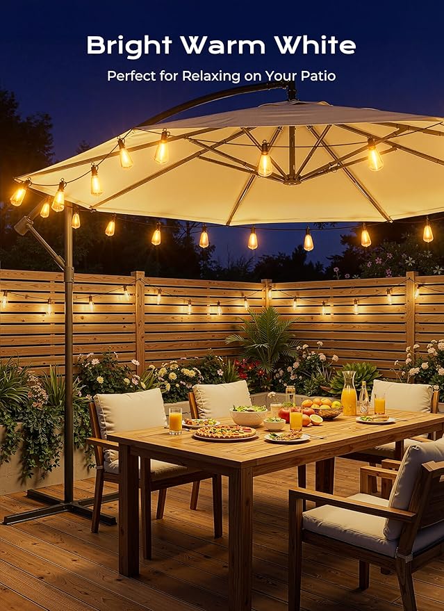 Brightown 37FT Solar String Lights Outdoor Waterproof, Patio Lights with Remote and 10+1 LED Shatterproof Bulbs, Dimmable & Timable, 3 Light Modes, Solar Lights Outdoor for Yard Camping Party Outside