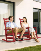 SERWALL Outdoor Rocking Chair Set of 4, Oversized HDPE Patio Rocking Chair with Footrest for Adults, All Weather Porch Rocker for Deck Patio Balcony, Red
