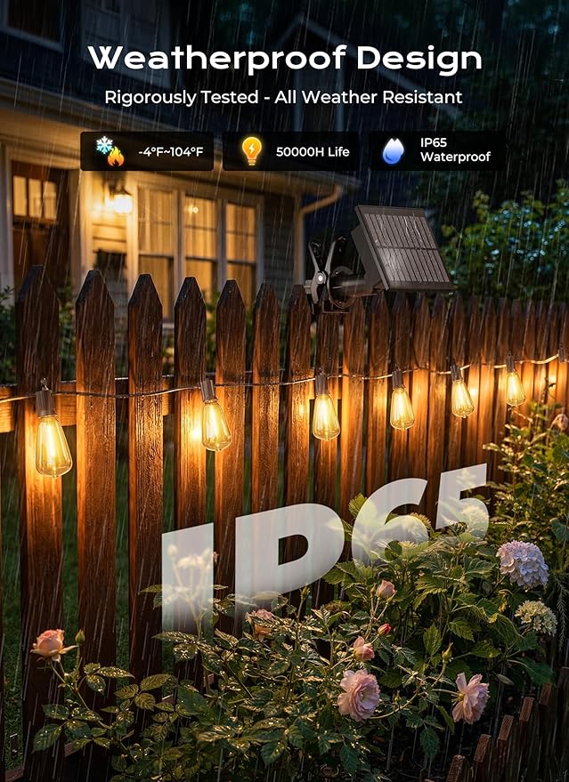 Brightown 37FT Solar String Lights Outdoor Waterproof, Patio Lights with Remote and 10+1 LED Shatterproof Bulbs, Dimmable & Timable, 3 Light Modes, Solar Lights Outdoor for Yard Camping Party Outside