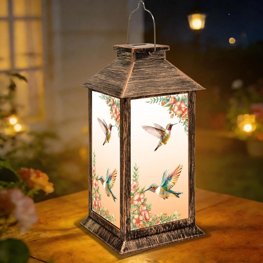 YHmall 5.5 x 13.8 Inch Hummingbird Solar Lanterns Outdoor Waterproof | Birthday Gifts for Women Mom and Grandma, Hanging Decorative Solar Lantern for Garden Yard Lawn Patio Decor