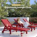 Patio Chaise Lounge Chair, Oversized Lounge Chair Outdoor with 5 Positions, HDPE, Patio Lounge Chair with Wheels & Cup Holder for Pool, Deck, Poolside,Red