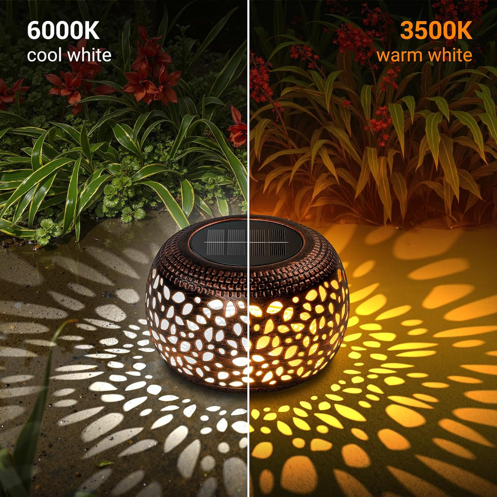 Solar Lanterns Outdoor Waterproof: 2 Pack Hollowed-Out Retro Metal Lantern Lights - Solar Lantern Decorative - Gifts for Women Mother's Day, Outside Garden Yard Patio & Indoor Tabletop Decor