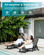 Ciokea Lounge Chair Outdoor, Oversized Chaise Lounge Chair with 5 Positions, HDPE, Patio Lounge Chair with Wheels & Cup Holder for Pool, Deck, Poolside, Black