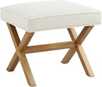 Amazon Basics Small Ottoman Foot Rest, Mid-Century Modern X Square Polyester Foot Stool, Linen, Ivory White, 18"D x 19.8"W x 18.3"H