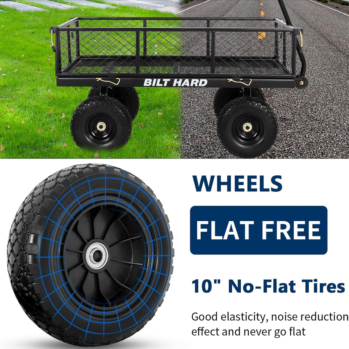 bilt hard 10" flat free tires heavy duty shown in use