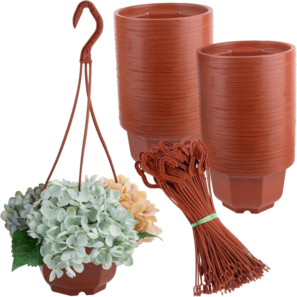 auear, 50 pack plastic hanging plant pots containers, main product view
