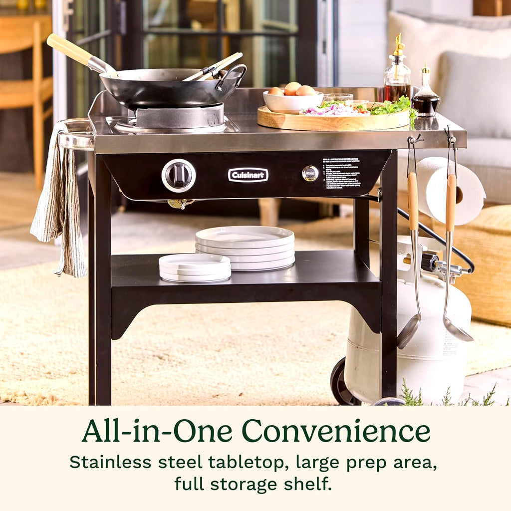 Cuisinart Outdoor Wok Station with Rear Wheels, 14" Steel Pan, 50,000 BTU
