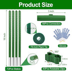 WAENLIR 16 Inch 72 Pack Extendable Garden Stakes Kit, DIY 4ft 5ft 6ft 7ft 8ft Plant Support Stakes with Connectors and Clips, Plastic Coated Metal Sticks for Tomato Indoor Outdoor