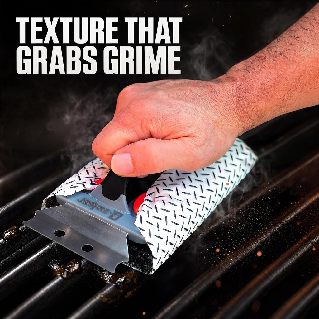 Proud Grill Q-Swiper Easy-Clean Grill Cleaner Set, Grate Cleaning Solution | Set -1 Bristle-Free Brush with Scraper & 25 Moist Cleaning Wipes, Grease & Grime Remover for Outdoor Grilling, Safe on Grills