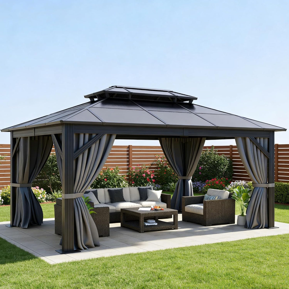 dwvo 10x12ft gazebo hardtop double roof polycarbonate canopy on a desk or shelf