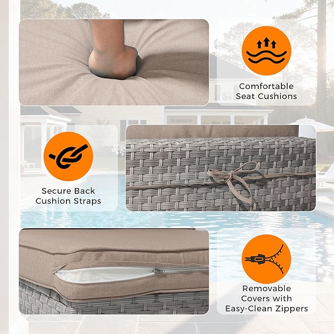 10-Seat Modern Patio Furniture Set with Swivel Rocking Chairs, Thick 4″ Cushions, Dual-Strand Wicker Rattan, Rust-Resistant Steel Frame – Outdoor Conversation & Modular Sectional,Beige