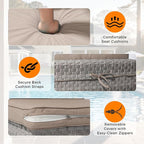 10-Seat Outdoor Wicker Patio Furniture Set with Fire Pit Table, Modular Rattan Sectional Sofa & 2 Swivel Rocking Chairs, 4" Thick Cushions, Rust-Resistant Frame,Beige