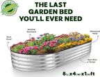 Plant & Plot Galvanized Raised Garden Beds Outdoor // 8×4×1 ft Planter Raised Beds for Gardening, Vegetables, Flowers // Large Metal Garden Box // Patented Tool-Free Design (Silver)