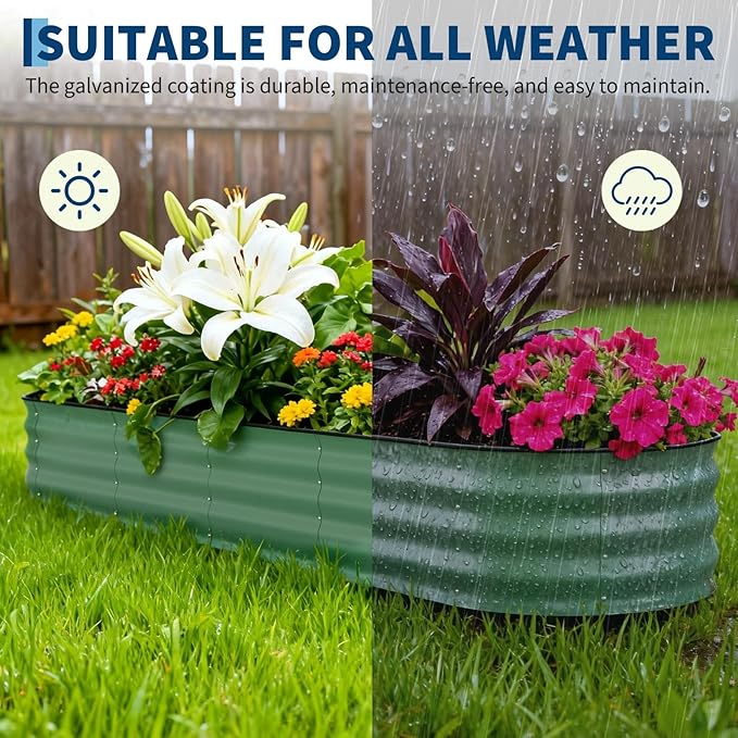 Garvee 6 Pack Galvanized Raised Garden Bed, 8x2x1.5 ft Metal Planter Box for Flowers Vegetables, Rust-Resistant Raised Garden Beds for Gardening, Easy Assembly Outdoor Garden Box & Planters, Green