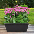 8pcs Window Box Planter,17 Inches Flower Window Boxes,Rectangle Planters Box with Drainage Holes and Trays, Plastic Vegetable Planters for Windowsill Patio Garden Home Decor Porch Yard (Black)