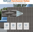 Wisteria Lane Patio Furniture Set for All Wheather, 7 Pieces Wicker Outdoor Furniture Set with Washable Cushions & Fire Pit Table, Oversized Outdoor Sectional for Garden, Poolside, Backyard, Blue