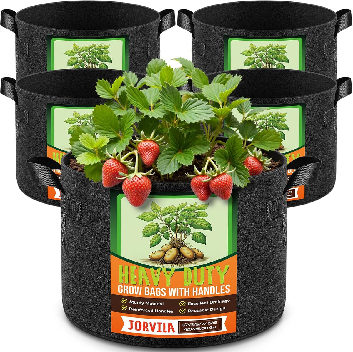 jorvila 5-pack 20 gallon grow bags, main product view