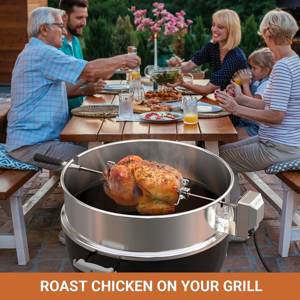 onlyfire Upgrade Stainless Steel Rotisserie Ring Kit for Weber 22-inch Kettle Charcoal Grills, Comes with Charcoal Baskets and 10 Pack Drip Pans | With 2 Charcoal Baskets and 10 Pack Drip Pans