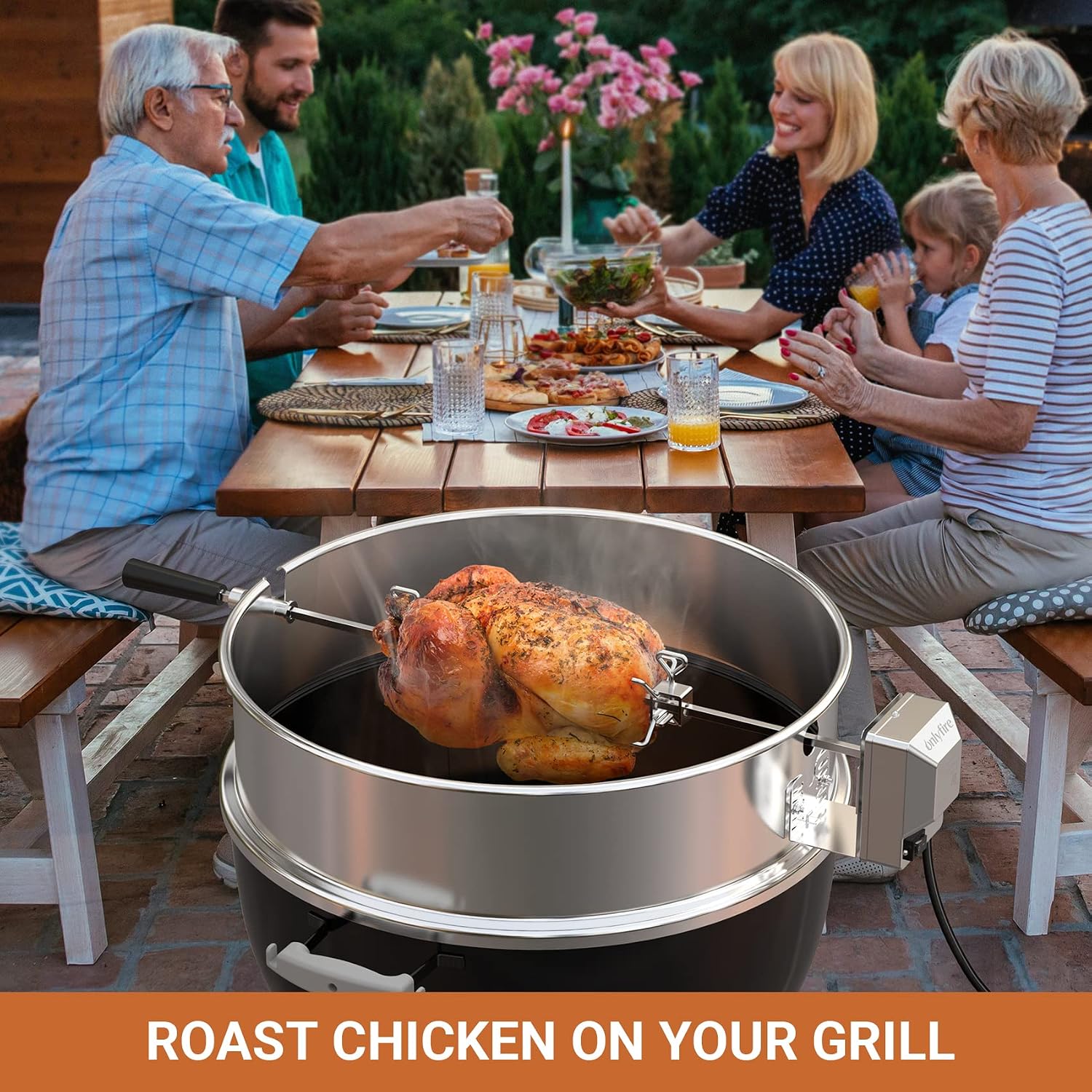 onlyfire Upgrade Stainless Steel Rotisserie Ring Kit for Weber 22-inch Kettle Charcoal Grills, Comes with Charcoal Baskets and 10 Pack Drip Pans | With 2 Charcoal Baskets and 10 Pack Drip Pans