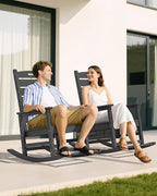 SERWALL Outdoor Rocking Chair Set of 2, Oversized Rocking Chair with Footboard for Adults, HDPE All Weather Resistant Rocking Chairs for Patio, 350lbs Weight Capacity, Gray