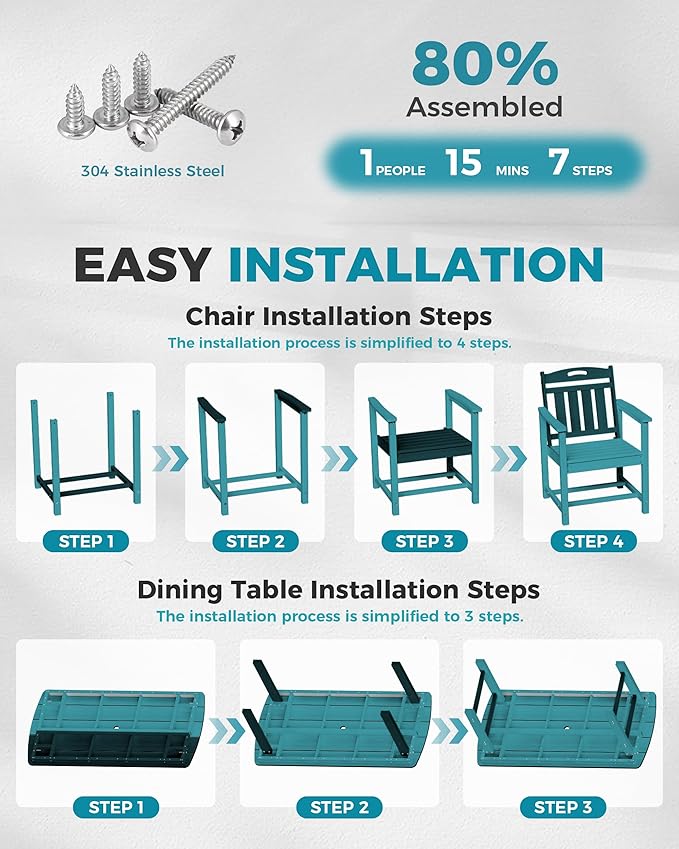 Ciokea HDPE Outdoor Dining Table with Umbrella Hole,66" Rectangle Patio Table for 6,All-Weather Outdoor Patio Furniture Set for Garden Backyard, Lake Blue