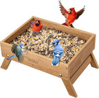 iBorn Ground Bird Feeder, Bird & Squirrel Platform Feeder for Outdoors, WPC Recycled Plastic, 3LB Large Capacity, Raw