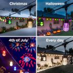 Enbrighten Vintage Outdoor String Lights, 48ft, 24 RGB Acrylic Bulbs, Weatherproof, RF Remote Control, Perfect for Holidays, Gameday, Parties, and More, 37790