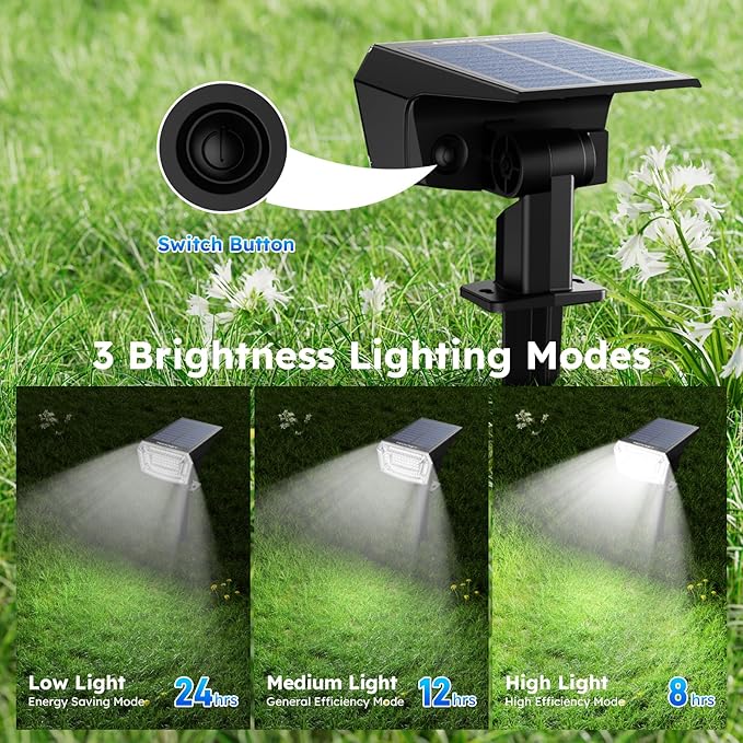 TECKNET Spot Lights Outdoor with 59 LED, 8 Pack Solar Lights Waterproof IP65, Auto On/Off Solar Spot Lights Outdoor, 3 Lighting Modes Solar Powered Garden, 2-in-1 Solars Landscape Light(Cool White)