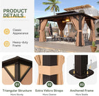 Aoxun 12'x14' Hardtop Gazebo with Double Polycarbonate Roof, Aluminum Frame Permanent Pavilion Includes Netting & Curtains for Patio, Lawn & Garden (Khaki)