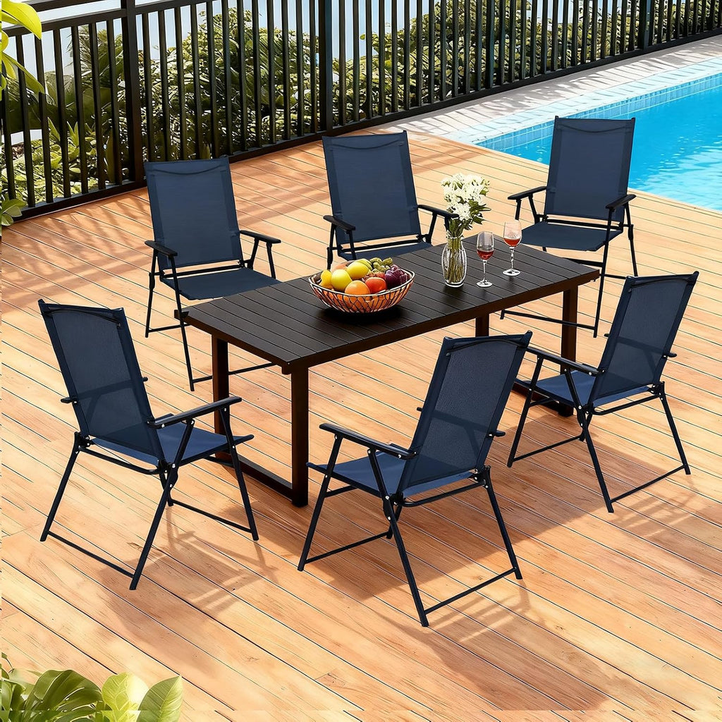 SHGJ&SOFT Patio Folding Chairs Set of 2, Portable Outdoor Chairs with Armrests, No Assembly Metal Frame for Lawn Garden Beach Backyard, Camping(Blue, 2pc)