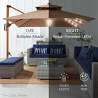 Best Choice Products 10ft Square Cantilever Patio Umbrella w/Base Included, Woodgrain Pattern Pole & Solar LED Lights, 360-Rotation, Offset Hanging Outdoor Shade - Sky Blue