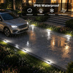 Lacasa Solar Deck Lights 4 Pack, 2 Color in 1 Driveway Lights Outdoor | Dusk to Dawn Driveway Solar Lights for Yard, Patio, Garden, Pathway, Walkway, Dock, Warm & Cool White
