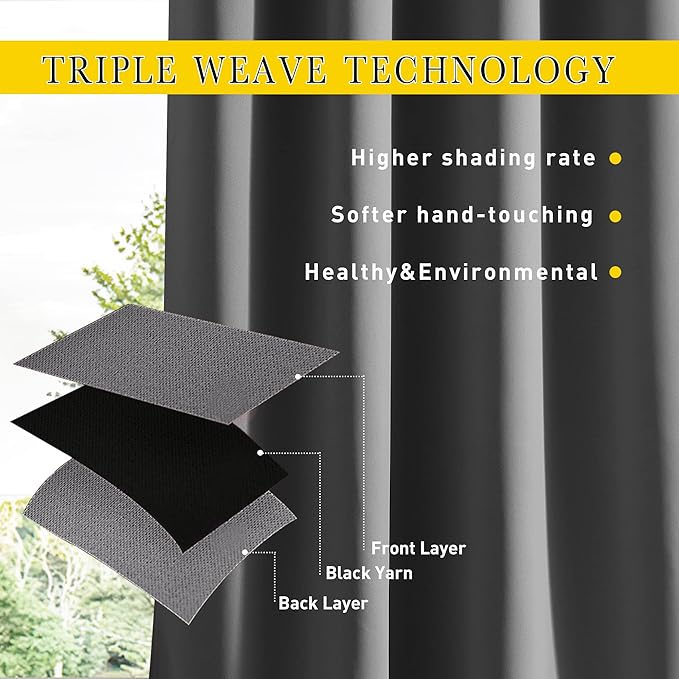 NICETOWN 2 Panels Outdoor Curtains for Patio Waterproof, W100 x L84 Windproof Extra Wide Grommet & Back Tab on Top & Bottom Thermal Insulated Sun Blocking Drapes with Rope for Gazebo, Grey