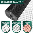 Hardware Cloth 1/2 inch, Black Vinyl Coated Hardware Cloth 19 Gauge 16 inch x 25 ft Black PVC Welded Wire Fence for Poultry Netting, Garden Fencing, Tree Guard Rolls and Cage Fence