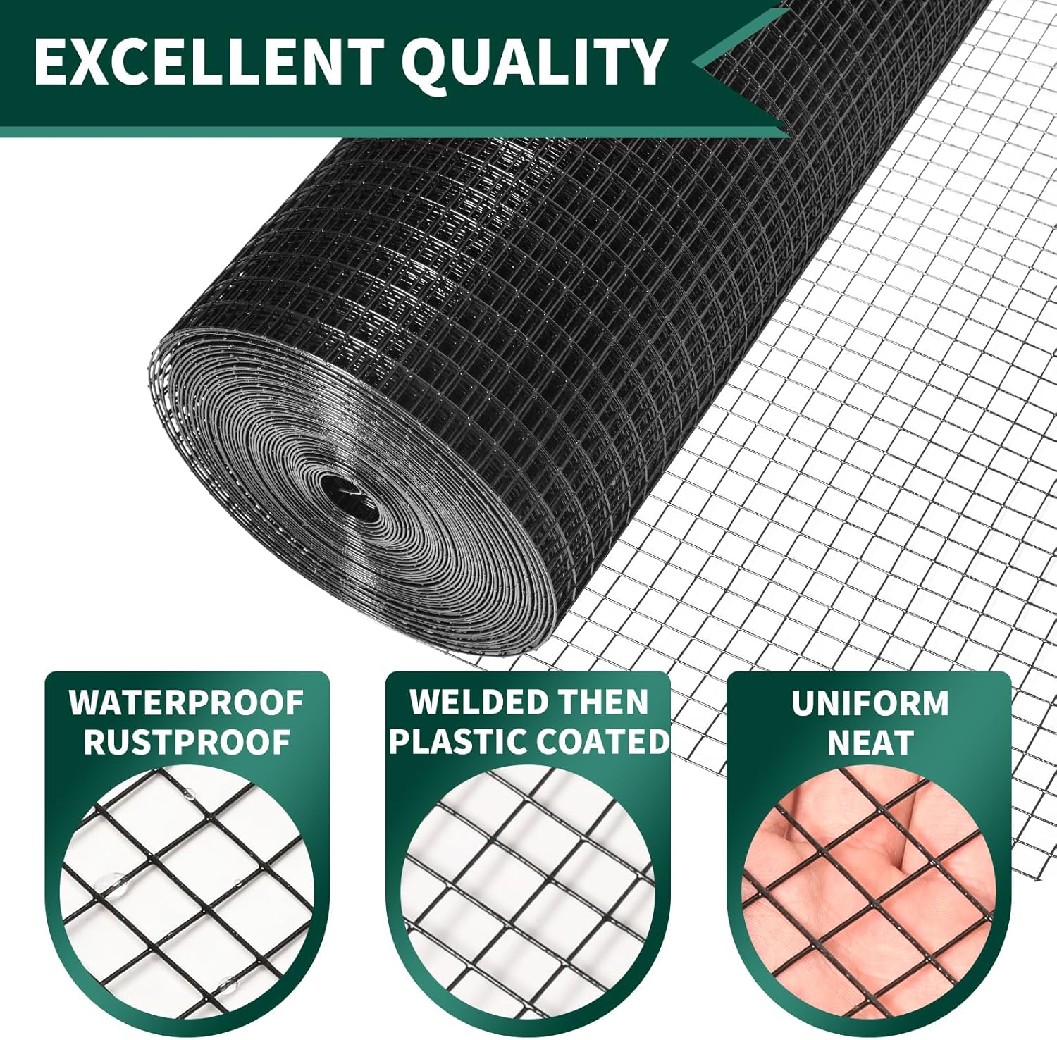 Hardware Cloth 1/2 inch, Black Vinyl Coated Hardware Cloth 19 Gauge 16 inch x 25 ft Black PVC Welded Wire Fence for Poultry Netting, Garden Fencing, Tree Guard Rolls and Cage Fence