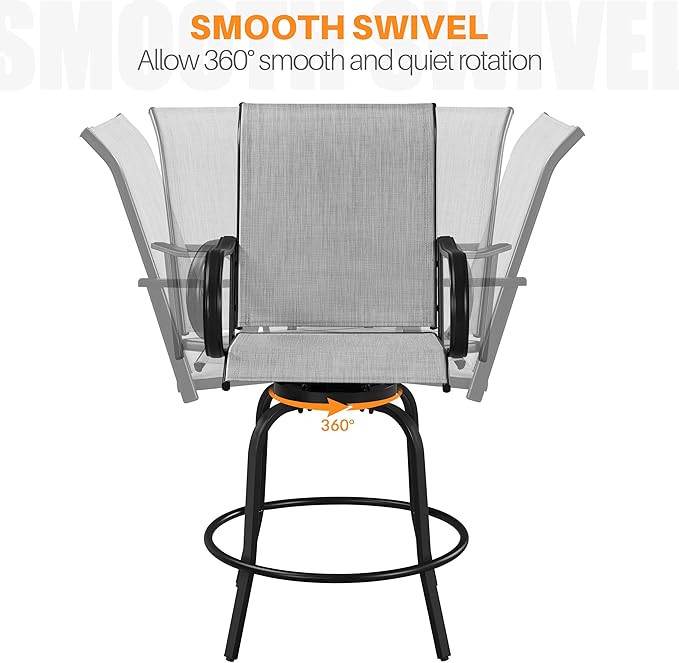 Yaheetech Patio Swivel Barstools Outdoor Chairs Set of 6, High Bistro Stools Outdoor Furniture, All-Weather Patio Stools for Outside, Beach, Lawn, Poolside and Garden, Black/Light Gray