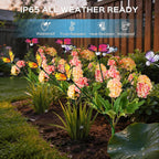 4 Pack Solar Garden Lights Outdoor, 8 Lighting Modes Warm White LED Powered Swaying Butterfly, Waterproof Hydrangea Flowers Landscape Light for Outside Yard, Patio, Pathway Decorative, Décor, Gifts