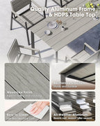 Outdoor Patio Dining Set for 6, Aluminum 7 Piece HDPS Patio Table and Chairs Set with Umbrella Hole, Modren Patio Furniture Set, Patio Dining Table and 6 Chairs (Classic Gray)